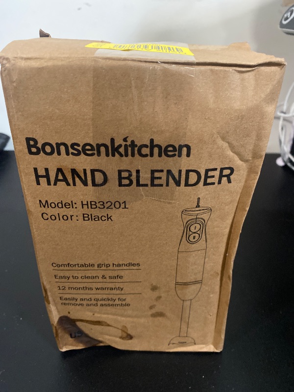 Photo 1 of Bonsenkitchen Hand Blender, Immersion Blender with 2 Mixing Speed, Electric Handheld Mixer Portable Stick Mixer with Stainless Steel Blades for Soup, Smoothie, Puree, Baby Food