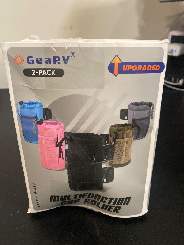 Photo 1 of GEARV 2Pack Cup Holder for Bike, Scooter and Wheelchair, Water Bottle Holder for UTV/ATV, Walker, Golf Cart and Beach, Universal Drink Holder Accessories with Net Pocket and Cord Lock (Black)