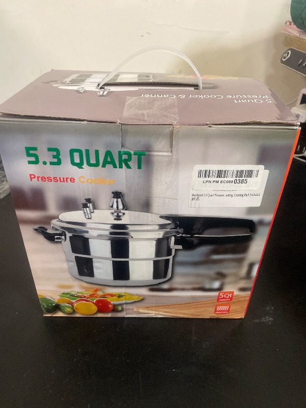 Photo 1 of BreeRainz 5.3 Quart Pressure Cooker, 10 PSI Induction Compatible Pressure Canner w/Honeycomb Stainless Steel Clad Base for Fast & Even Heating, Canning Rack Included