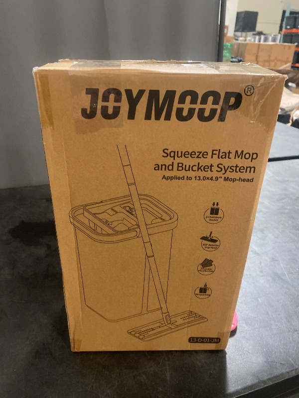 Photo 1 of JOYMOOP Mop and Bucket with Wringer Set, Hands Free Flat Floor Mop and Bucket, with 3 Washable Microfiber Pads, Wet and Dry Use, Floor Cleaning System