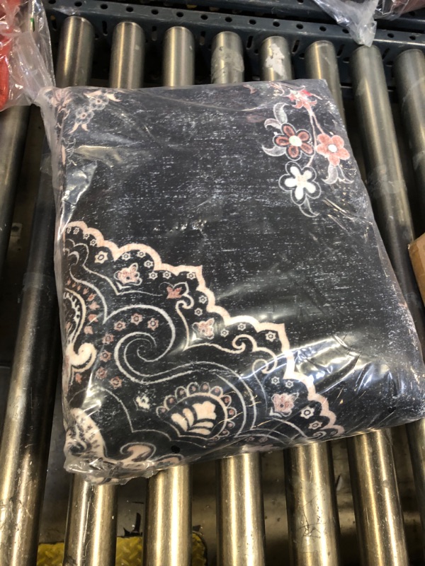 Photo 1 of MUJOO Black Round Rug 6ft,Circle Washable Area Rugs for Bedroom Living Room Bathroom,Boho Large Vintage Bohemian Distressed Farmhouse Non Slip Circular Carpet,Floral