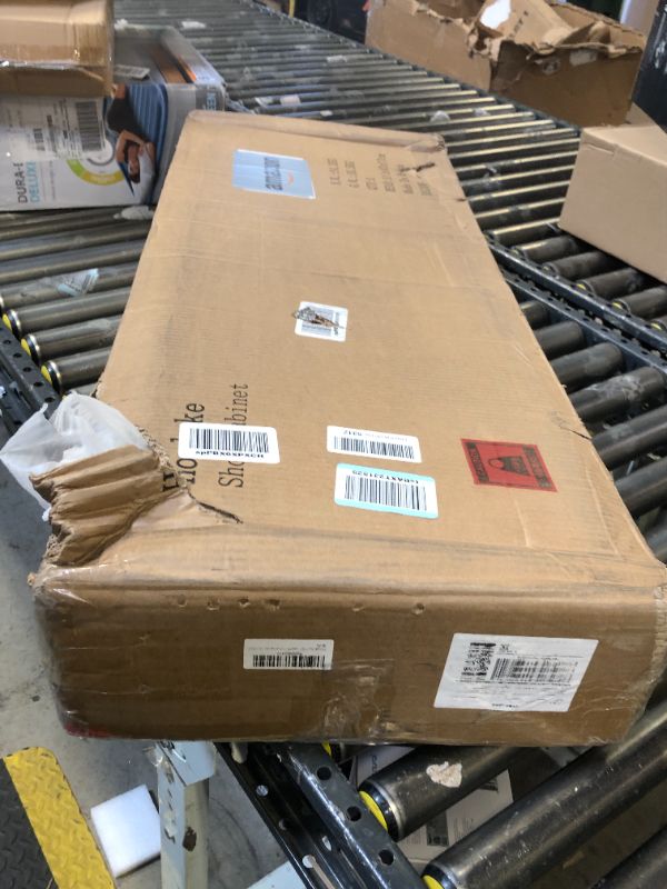 Photo 1 of Homleke Shoe Storage Bench with 2 Flip Drawers, Entryway Bench with Padded Seat Cushion, Shoe Cabinet with 2 Barn Doors, 11.8" D x 39.4" W x 18.4" H, for Entryway, Living Room, Bedroom, White