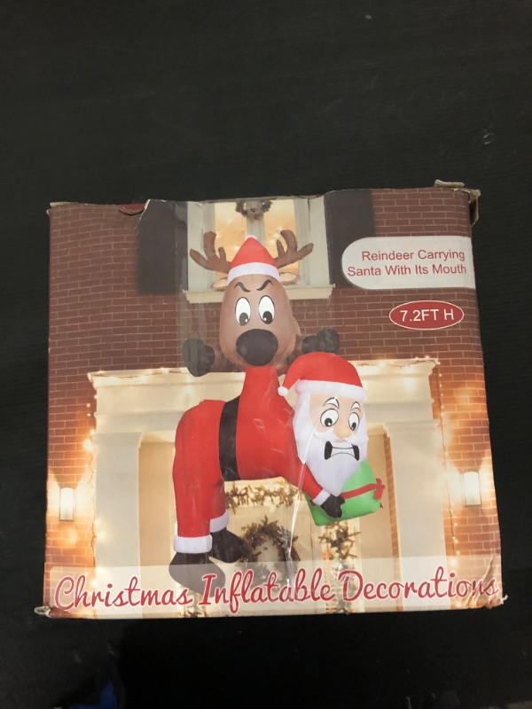 Photo 3 of Lulu Home 7.2FT H Christmas Inflatable Decoration, Light Up Air-Blown Reindeer Holding Santa in The Mouth, Xmas Blowups with Storage Bag for Roof Balcony Tree Window Sill Holiday Display