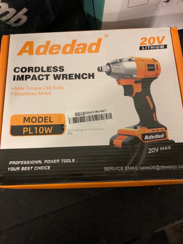 Photo 2 of Adedad Brushelss Power Impact Wrench Set 1/2 inch 3000RPM Cordless Impact Gun with Battery and Fast Charger Lightweight 20V Impact Driver for Car,Home,DIY