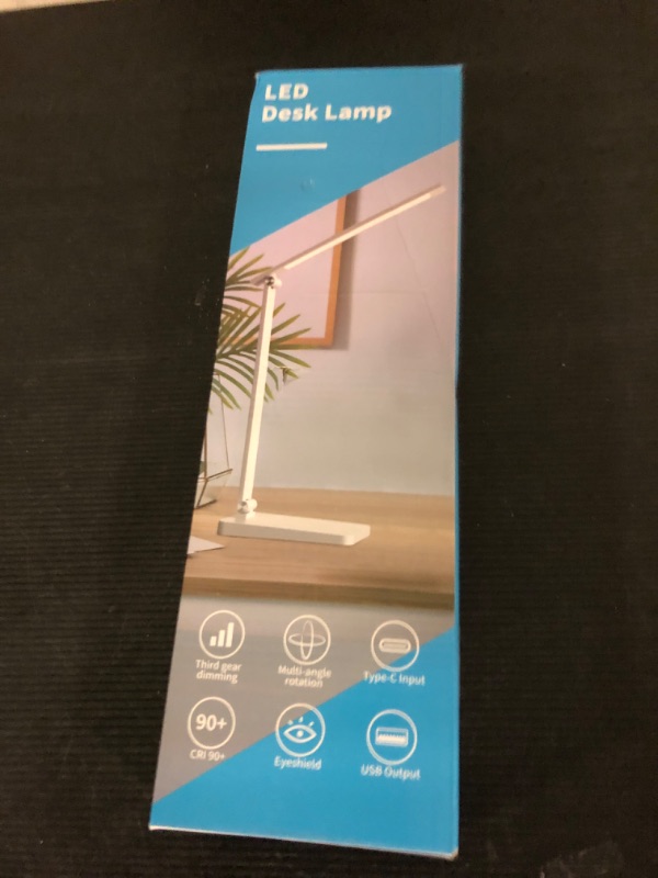 Photo 1 of LED Desk Lamp for Home Office, 3 Levels Dimmable Desk Light with USB Charging Port, Small Study Lamp, Reading Light for Table, White, 5000K