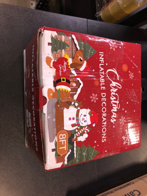 Photo 1 of 8 Ft Outdoor Inflatable Snowman Christmas Decoration with Rotating LED Lights, Dog Inflatable Xmas Yard Decor