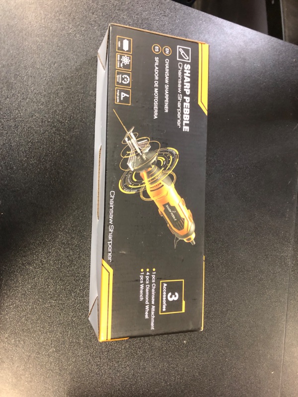 Photo 1 of Sharp Pebble Electric Chainsaw Sharpener Kit - Comes with Chain Saw Sharpener Tool, 4 File Size Diamond Sharpening Wheels, Angle Attachment, Wrench & eBook.