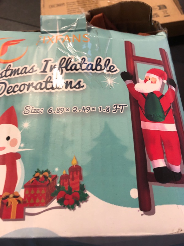 Photo 2 of 6FT Hanging Christmas Inflatables Decorations, Inflatable Santa Claus Climbing on Ladder, Xmas Blow Up Holiday Decor for Indoor Outdoor, Yard, Garden, Lawn, Home