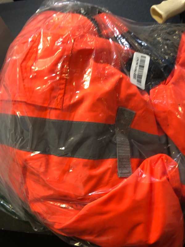 Photo 1 of TCCFCCT Hi Vis Rain Jackets for Men, Class 3 Reflective Safety Jackets for Men, Waterproof High Visibility Winter Bomber Jacket for Mens Construction Work, Cold Weather Use, Meets Ansi, J-Orange 5XL