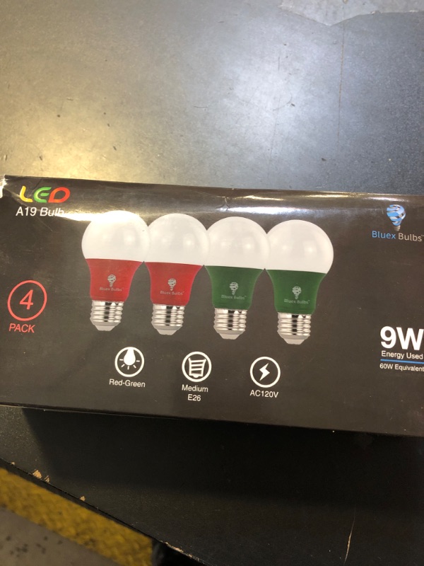 Photo 1 of 4 Pack A19 LED Red Light Bulb LED Green Light Bulb 120V E26 Base 9 Watt (60-watt Replacement) Red Bulb Red Bulb
