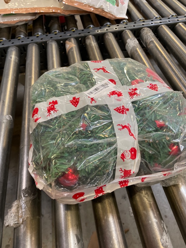 Photo 1 of 9ft Pre- Christmas Garland with LED Lights Battery Operated, Holiday Decoration Stairs Wall Mantle Door Indoor Outdoor, Decorated with Red Flower, Balls, Berries, Snowy Pine, Christmas Collection