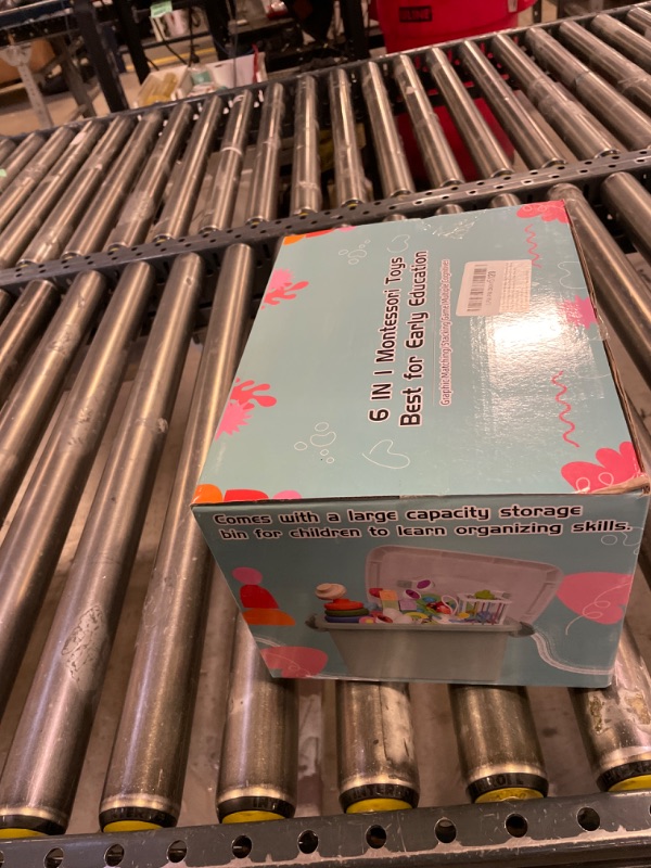 Photo 1 of 6 in 1 Baby Toys 6 to 12 Months, Montessori Toy for Toddlers 1-3, Infant Teething Babies Toy Stacking Blocks Rings Pull String Toy Sorter Sensory Bin