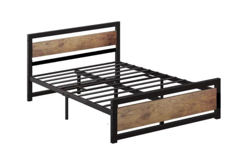 Photo 1 of  Metal Bed Frame with Wooden Headboard and Footboard, 14 inch Heavy Duty Platform Bed Frame for Adults, Queen Size