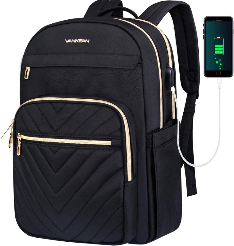 Photo 1 of  Laptop Backpack for Women Men Work Bag Fashion with USB Port, Waterproof Backpacks Nurse Stylish Travel Bags Casual Daypacks for College, Business, Black