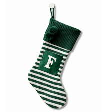 Photo 1 of 20 Inches Initial Monogram Embroidered Christmas Stocking Striped knitted Christmas Decorations Stocking Red,White, Green Letter Stockings for Family Holiday and Xmas Tree Fireplace Decor-50-K-Green