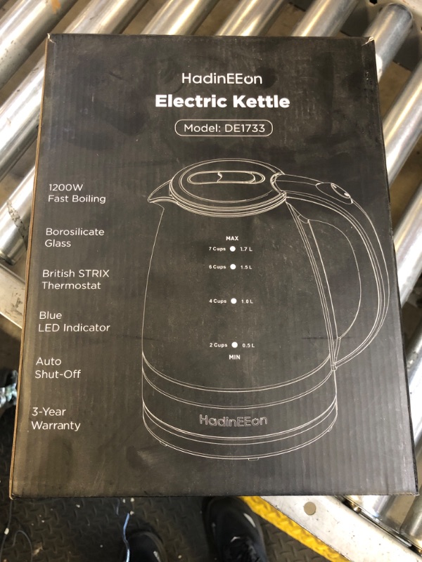 Photo 2 of Electric Kettle, 1.7L Glass Boiler Electric Tea Kettle with Blue LED Indicator Light, Cordless Teapot Tea Heater,304 Stainless Steel Hot Water Kettle Auto-Shut Off & Boil-Dry Protection