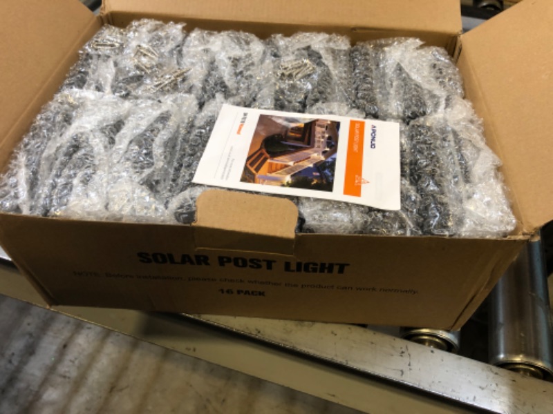 Photo 1 of APONUO 4x4 Post Solar Lights,Deck Post Lights Solar Powered Warm White Outdoor Waterproof Garden Patio Fence Deck Decor,Solar Post Cap Lights for Fence Deck Caps 4x4 Wood Vinyl,Black 16 Pack
