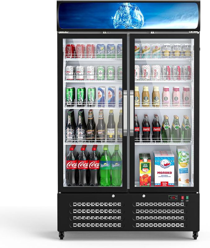 Photo 1 of 15 Cu Ft Commercial Merchandiser Refrigerator for Beverage,Glass Door Upright Display Fridge with Front LED Light,Large Freestanding Business Cooler for Shop,Restaurant,Apartment,etc
