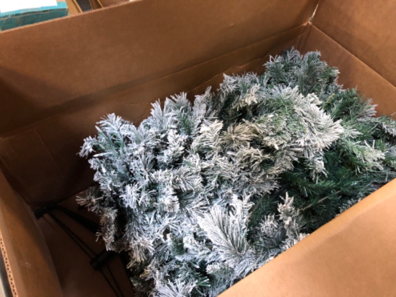 Photo 1 of 6ft Pre- Snow Flocked Christmas Tree Spruce with Remote Control, 350 Warm White Multi-Color Lights, Artificial Hinged/Feel Real/Realistic for Home, Holiday Decoration Dual Color LED