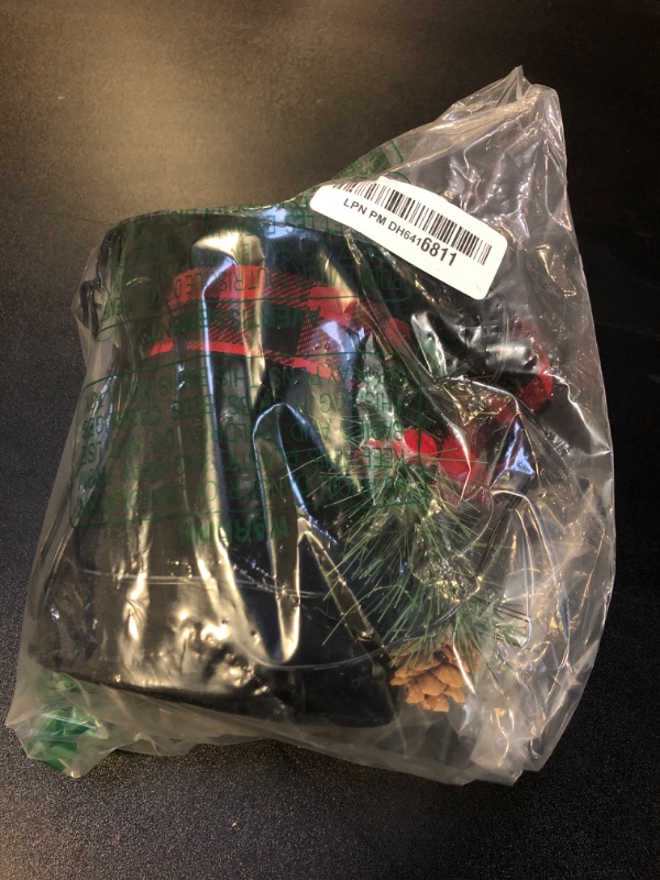 Photo 1 of BLOOMWIN Christmas Tree Topper Hat Lighted with Snowflake Projector, Black Velvet Bowler Hat with Red Plaid Bow Pine Cones, Rustic Christmas Decorations for Home Tree Topper with Lights