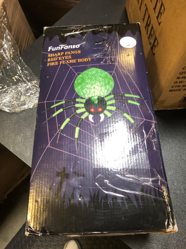 Photo 2 of 12FT Halloween Inflatables Spider Outdoor Decorations, Giant Blow Up Spider with Flame Lights & Red Glowing Eyes, Large Crawling Green Spider Props for Halloween Party Yard Garden Lawn Roof Decor