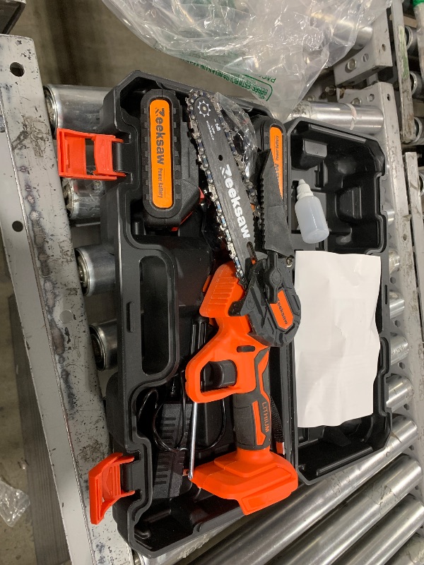 Photo 1 of ZEEKSAW Mini Chainsaw 6 Inch Cordless, Super Handheld Chainsaw with 2x Big Batteries, Electric Mini Chain saw Battery Powered, Small Hand saws for Tree Wood - Garden Yard Time Saving Tool