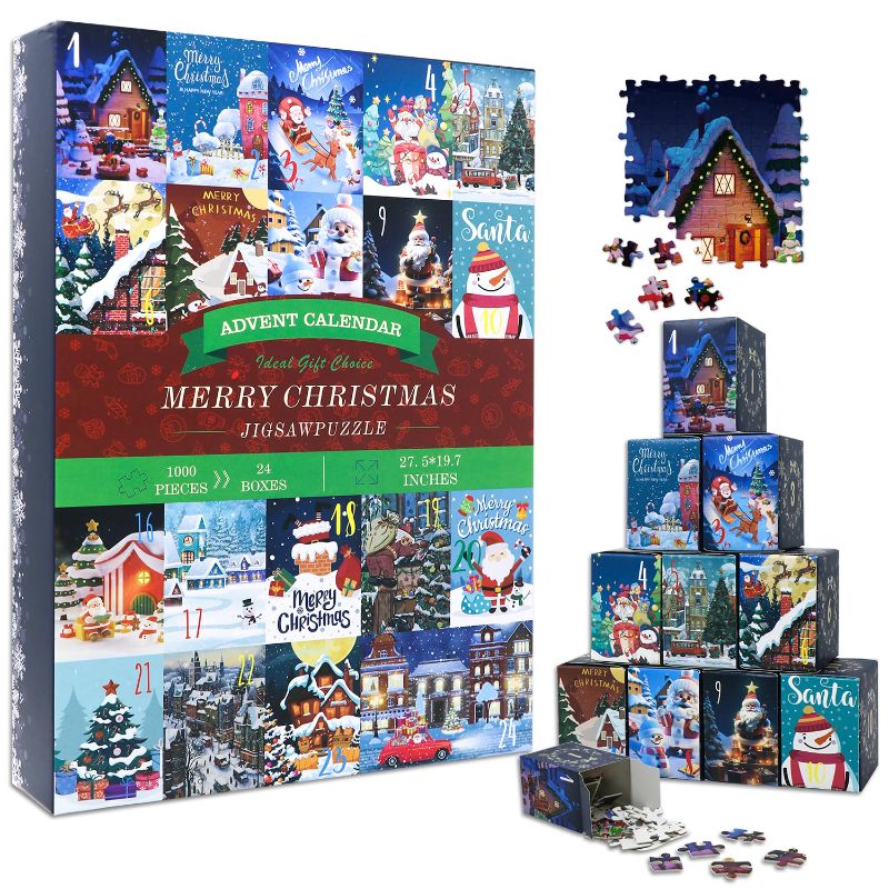 Photo 1 of Advent Calendar 2024 Christmas Puzzles,1008 Pieces 24 Days of Christmas Countdown Advent Calendar Puzzle,Christmas Decor Ideas Jigsaw Puzzles for Adults Kids(B)