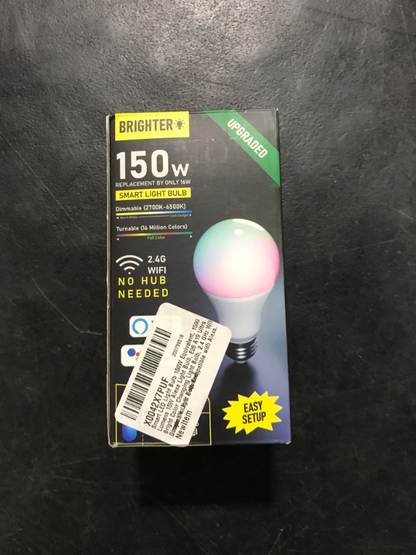 Photo 1 of Smart LED Light Bulb 150W Equivalent, 1600 Lumens 16W Alexa Light Bulb, E26 A19 Ultra Bright Color Changing Light Bulb, 2.4 GHz WiFi Dimmable Light Bulb Compatible with Alexa, Google (No Hub Required)