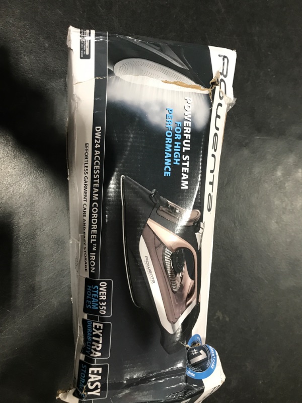 Photo 1 of Rowenta, Iron, Access Stainless Steel Soleplate Steam Iron with Retractable Cord, Powerful Steam Diffusion, Auto-off, Anti-Drip, 1725 Watts, Ironing, Black Clothes Iron, DW2459