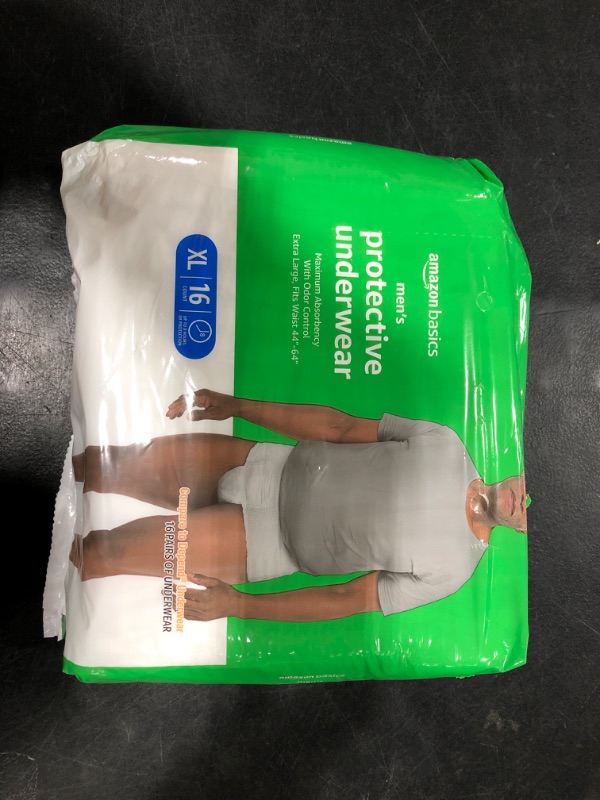 Photo 1 of Amazon Basics Men's Protective Underwear, Maximum Absorbency, Extra Large, 16 Count, (1 Pack of 16)