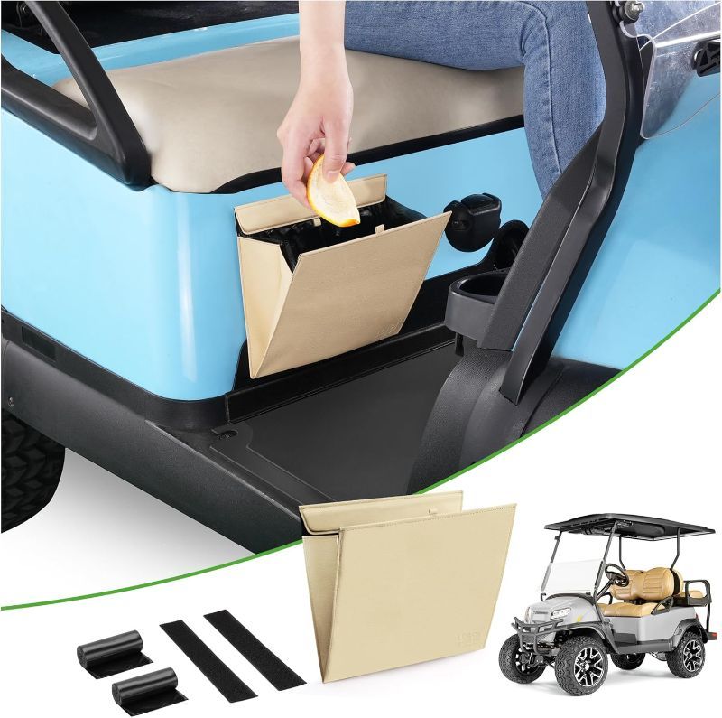 Photo 1 of 10L0L Golf Cart Storage Bag, Car Trash Can-Superior PU Leather with Magnet Closure Design, Bundle with 100 Disposable Inner Garbage Bags, Waterproof Vehicle Golf Cart Rubbish Container Garbage Can
