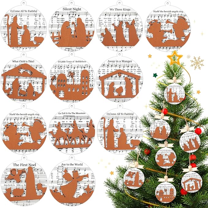 Photo 1 of 10Pcs Wooden Nativity Ornaments for Christmas Tree Decorations Nativity Scene Christian Christmas Ornaments Hanging Decor Xmas Indoor Outdoor Decorations Christian Religious Gifts for Family
