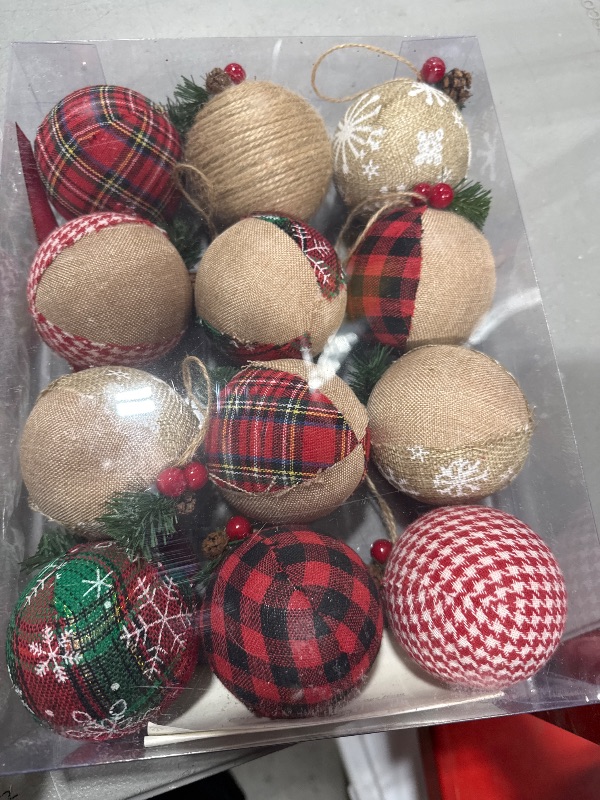 Photo 2 of 12 Piece Rustic Christmas Tree Ornaments, Farmhouse Christma Decoration, Natural Jute Burlap Christmas Ball