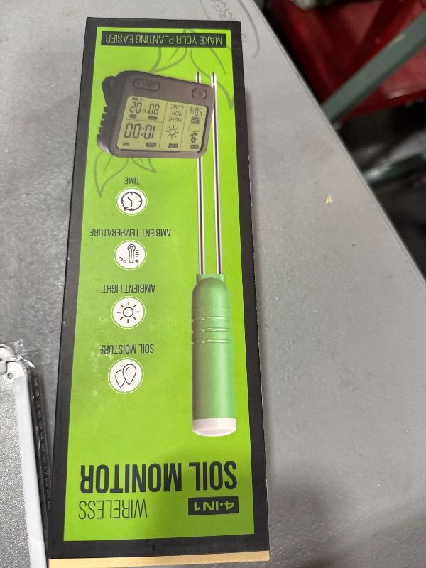 Photo 1 of VODESON 4in1 Plant Soil Moisture Meter with 230ft RF Wireless Includes Battery-Waterproof & LCD Display for Moisture,Temp,Sunlight,Time,Ideal for Garden, Farm, Lawn Care-Outdoor Plant Monitoring
