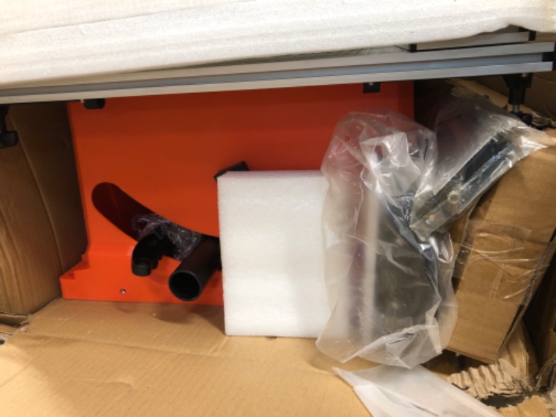 Photo 1 of Table Saw, 10 Inch 15A Multifunctional Saw with Stand & Push Stick for Jobside, 90° Cross Cut & 0-45° Bevel Cut, Cutting Speed Up to 5000RPM, Adjustable Blade Height, Ideal for Woodworking, Orange