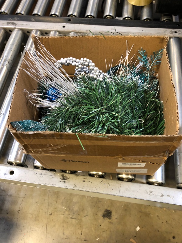 Photo 1 of Meonum 37in Christmas Centerpieces for Tables Decorations with 3 Glitter Blue Poinsettia, 3 Candle Holders, 10 Zip Ties, Enchanting Blue Christmas Dining Table Centerpieces Entryway, Mantel, Holiday