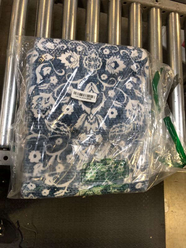 Photo 1 of SILOLOOM Vintage 3x5 Washable Rug for Entryway, Super Soft Blue White Entryway Rug Non-Slip, Printed Faux Wool Floral 3x5 Area Rug Thin Floor Carpet for Kitchen, Bedroom, Office, Living Room