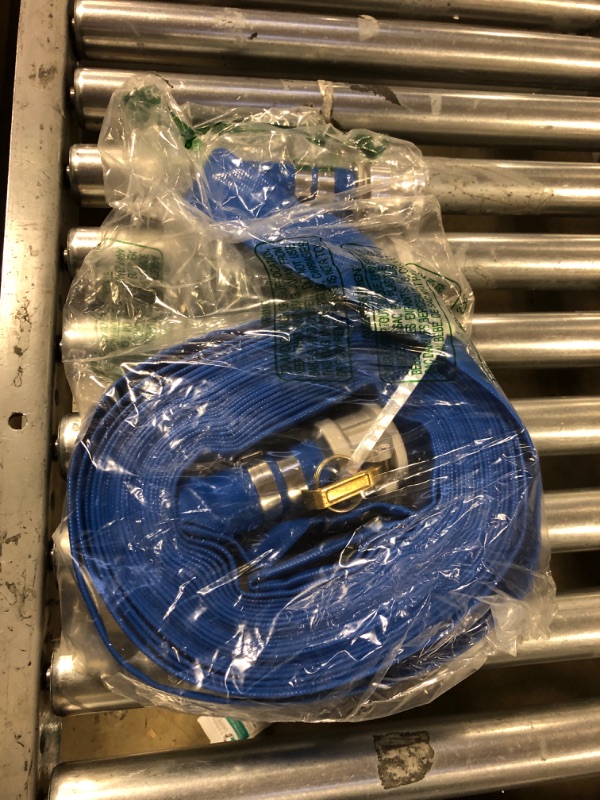 Photo 1 of 1-1/2" x 50ft PVC Lay Flat Discharge Hose With Aluminum Camlock C & E Fittings, Cam Lock Fitting Type F included, Heavy Duty Reinforced Pump Backwash Hose Assembly