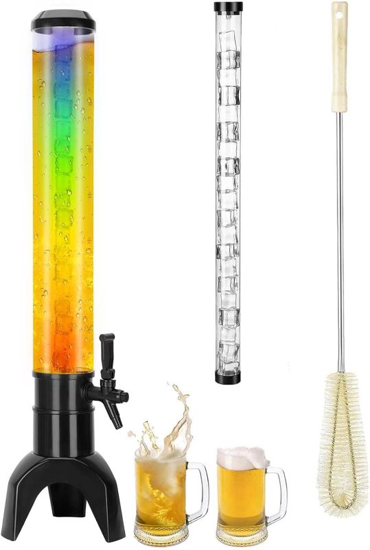 Photo 1 of 1pcs Beer Tower Dispenser, 3L Mimosa Tower Dispenser With Ice Tube And Led Lights, 100 Oz/3.2 Qt Mimosa Tower Dispenser For Parties Bars Pubs Restaurants
