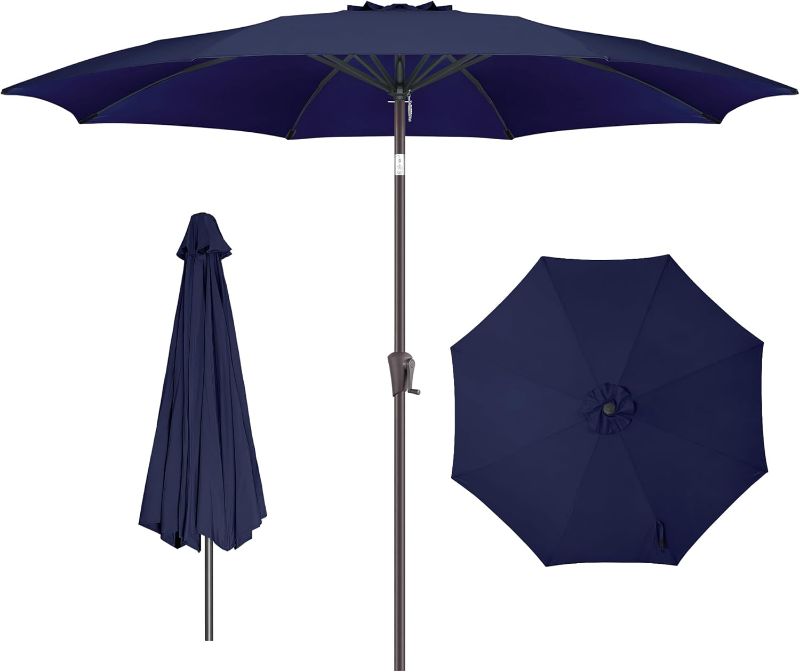 Photo 1 of 10 ft Outdoor Market Patio Table Umbrella with Fiberglass Rib Tips and Tilt,Navy Blue
