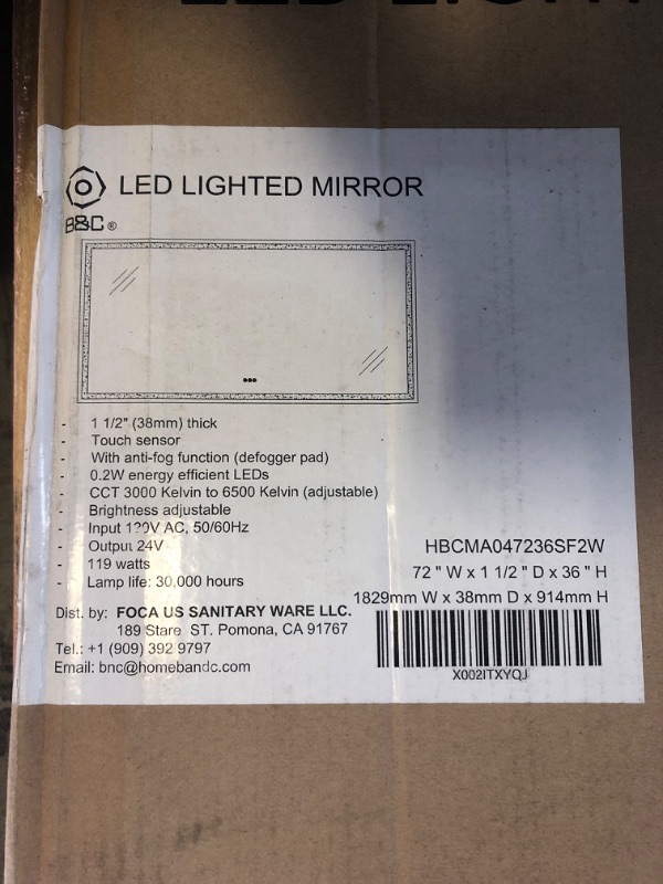 Photo 2 of B&C 72x36 inch LED Bathroom Mirror Wall Mounted Mirror with High Brightness, Plug/Wall Switch Ready,Vertical or Horizontal, Defogger and Dimmer with Memory, Touch Switch