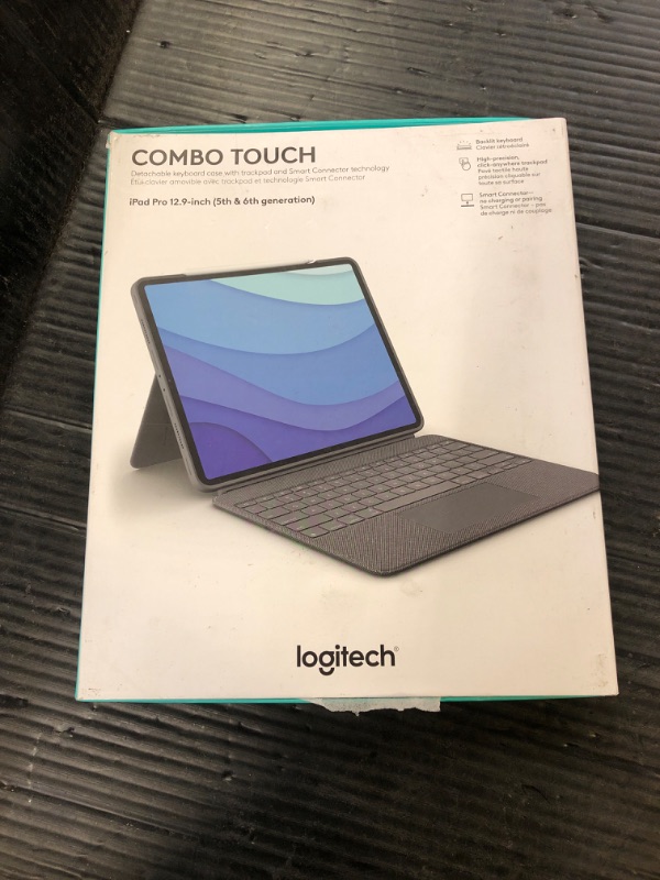 Photo 2 of Logitech Combo Touch iPad Pro 12.9-inch (5th, 6th gen - 2021, 2022) Keyboard Case - Detachable Backlit Keyboard with Kickstand, Click-Anywhere Trackpad, Smart Connector - Oxford Gray; USA Layout