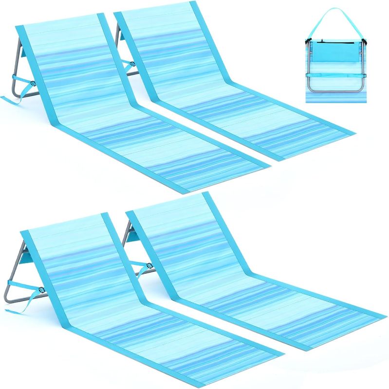 Photo 1 of 4 Pack Portable Beach Lounge Chairs Folding Beach Loungers for Adults, Lightweight Sunbathing Poolside Tanning Lounger, Outdoor Lounge Beach Mat for Beach Pool Music Festival Travel Camping
