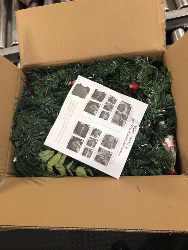 Photo 1 of Valery Madelyn 9 feet Pre-Lit Christmas Garland with Lights for Mantle, Lighted Battery Operated Xmas Garland with Red Green White Balls for Front Door Fireplace Table Centerpiece Outdoor Home Decor