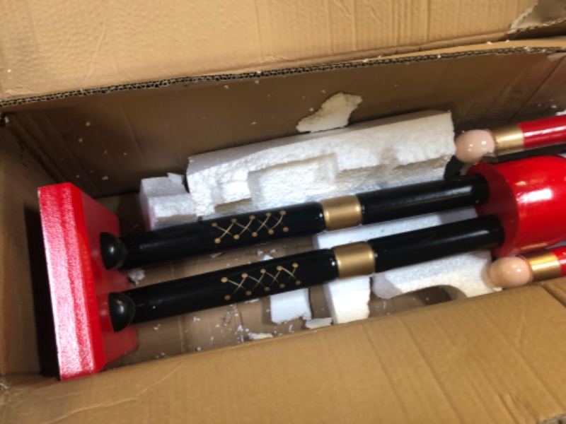 Photo 1 of Liliful 48 Inch 4 ft Tall Life Size Christmas Nutcracker King Giant Red and White Wooden Nutcracker Soldier with Golden Scepter Nutcracker Statue for Indoor Outdoor Xmas Commercial Decor (Soldier)