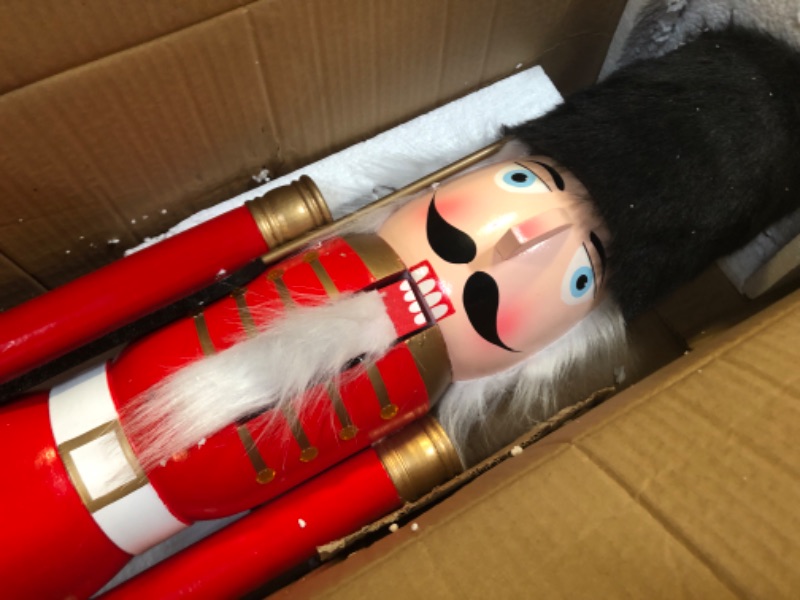 Photo 1 of Liliful 48 Inch 4 ft Tall Life Size Christmas Nutcracker King Giant Red and White Wooden Nutcracker Soldier with Golden Scepter Nutcracker Statue for Indoor Outdoor Xmas Commercial Decor (Soldier)