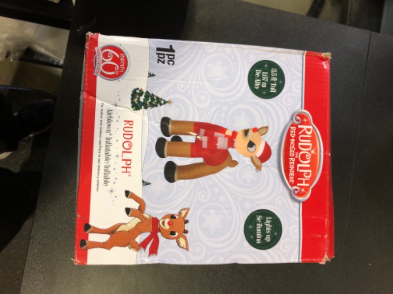 Photo 1 of 42" Inflatable Airblown Standing Rudolph in Santa Outfit