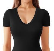 Photo 1 of ALGALAROUND Women's V Neck Long Sleeve Bodysuit Double Lined Body Suits Women Sexy Tops- XL