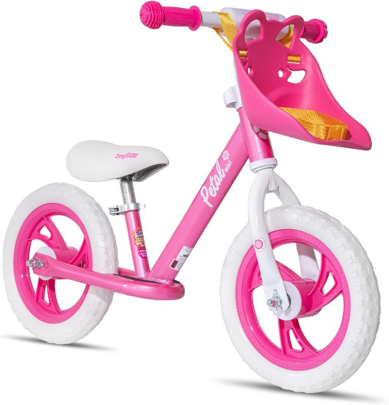 Photo 1 of JOYSTAR 12/14 Inch Kids Balance Bike for 18months-5 Years Old Boys Girls, Lightweight Toddler Balance Bikes with Footrest and Handlebar Basket or Doll Seat
