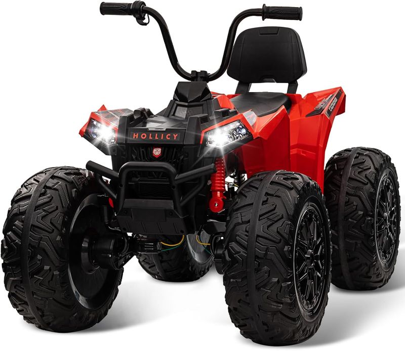 Photo 1 of Kids ATV, GAOMON 24V Ride on Car 4WD Quad Electric Vehicle, 4x80W Powerful Engine, with 7AHx2 Large Battery, Accelerator Handle, EVA Tires, LED Light, Full Metal Suspensions, Bluetooth & Music, Red
